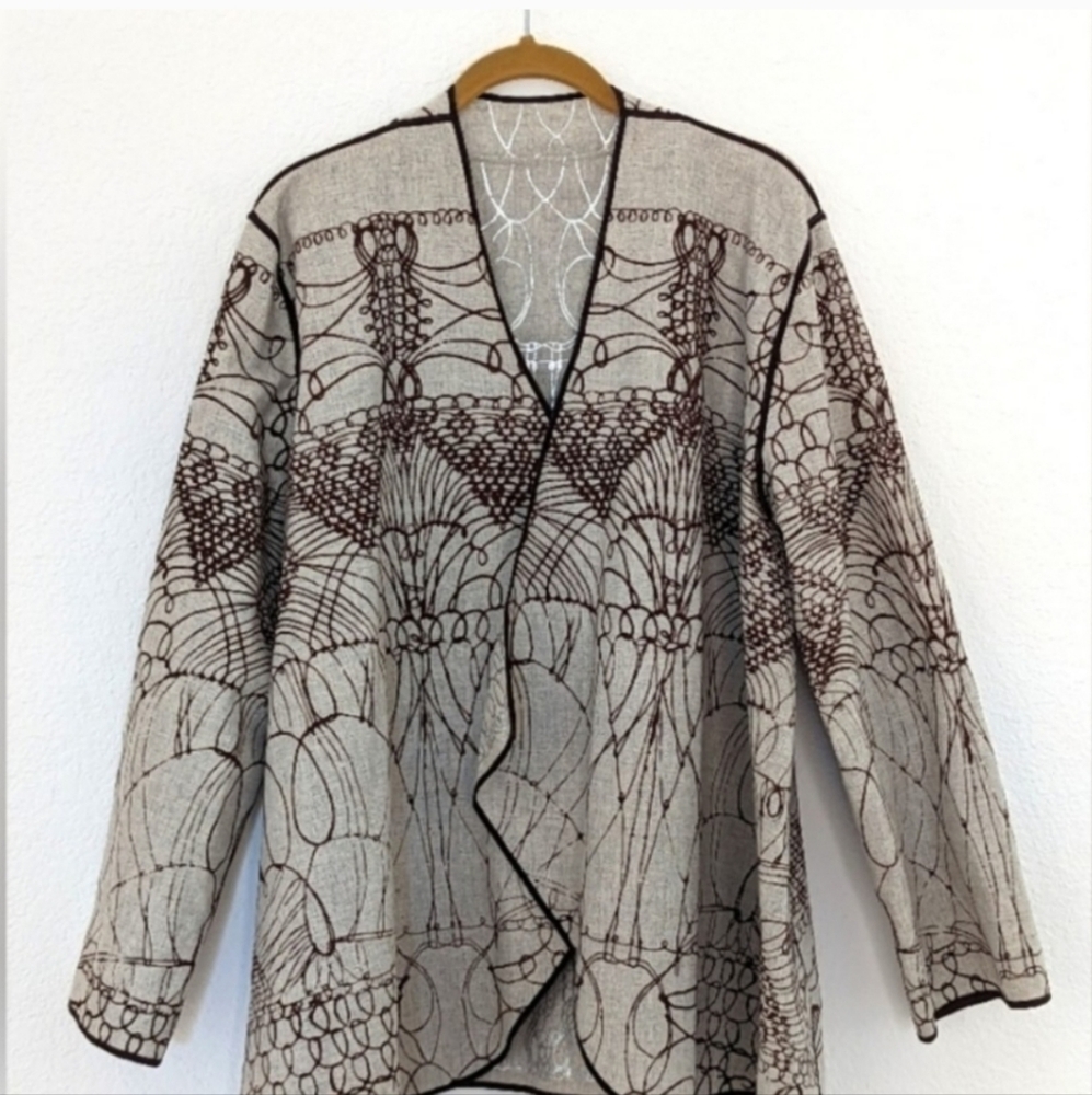 Reversible Chico's Open Front Brown Script 25th A… - image 1